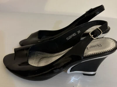 Django And Juliette Elusives Size 39 Women’s Black Leather Slingback Wedges • $39.95