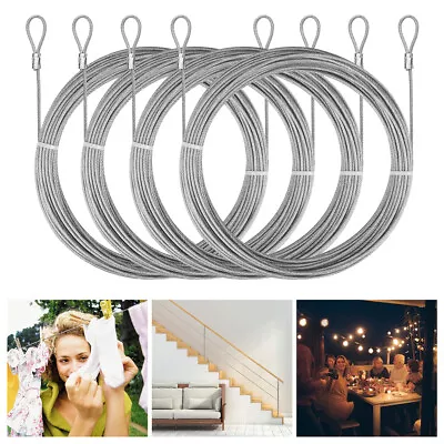 £5.99 • Buy 4x 2m Stainless Steel Garden Metal Wire Rope With Loop Each End Cable Rigging