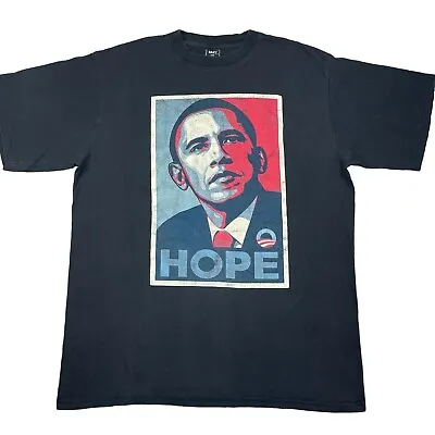 Barack Obama Rap Tee Style President HOPE Big Face Logo Black T-shirt Size 2XL • $5.95
