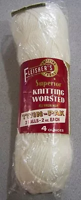 Vintage Fleisher's Ivory # 101 Superior 100% Wool Yarn Twin Pack 2 Balls 2 Oz Ea • $8.99