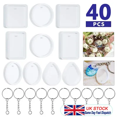 £5.94 • Buy 40PCS Resin Casting Silicone Mold Keychhain Pendant Drop Epoxy Key Ring Kits UK