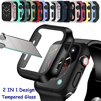 $8.71 • Buy Glass Screen Protector Case Cover For Apple Watch Series 8 7 6 5 4 SE 44/41/45mm