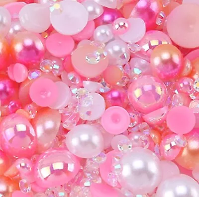 Mixed Flat Back Pearls Rhinestones Embellishments Face Gems Craft Card Making • £5.99