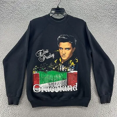 Vintage 90s Elvis Presley Sweater Mens Large Black SweatShirt Pullover Graceland • $58.48