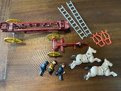 Antique Cast Iron Horse Drawn Fire Engine Ladder Wagon Truck Firemen Incomplete • $33.38