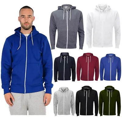 Mens Fleece Hoodie Zip Up Regular Fit Plain Cotton Zipped Hood Sweatshirt Uk • £13.99