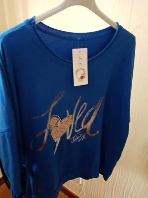 Made In Italy Lagenlook Sequin Heart Sweatshirt One Size Yellow  • £13.99