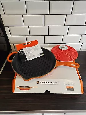 Le Crueset 26cm Round Skillet Grill With Accessories New Volcanic Orange BNIB • £65