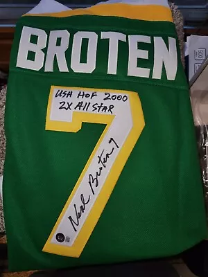 Neal Broten Signed Minnesota North Stars Hockey Jersey HOF 2000  Beckett BAS COA • $170