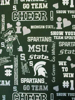 Michigan State Spartans Glitter Words Msu Go Green White Cotton Fabric Fq • $4.99