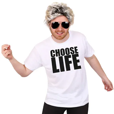 1980's Choose Life T-shirt Wig & Glasses Pop Star Celebrity Mens Fancy Dress • £16.99