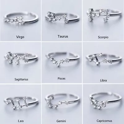 Silver Color 12 Constellations Zodiac Sign Opening Ring Women Wedding Jewelry • £2.75