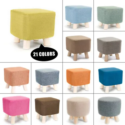 Soft Wooden Wood Footstool Ottoman Pouffe Chair Stool Fabric Cover Square/Round • $11.61