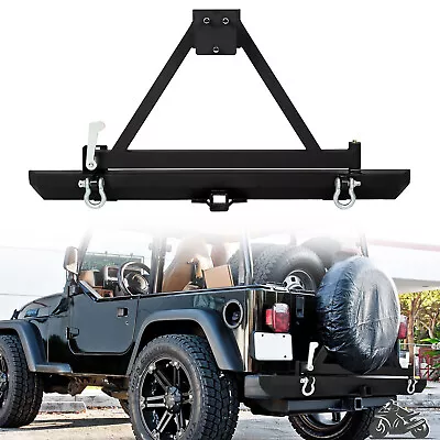 For 1987-2006 Jeep Wrangler TJ YJ Black Rear Bumper W/Tire Carrier & D-ring • $219