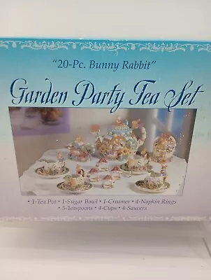 VTG 1999 Bunny Rabbit Garden Party Tea Set Easter 20 Pieces Orig Box Read Plz • $45