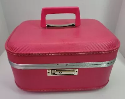 VTG Retro MCM Pink Travel Hard Case Cosmetic Luggage Mid Century Antique Rare • $39.99