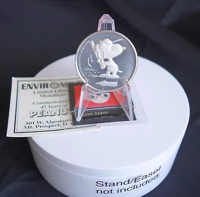 1995 Enviromint Peanuts Snoopy Baseball Charlie Brown .999 1 Oz Silver Round Box • $75.95