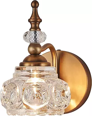 Vintage Crystal Wall Sconce 1-Light Antique Brass G9 Bathroom Bedroom Hallway • $79.38