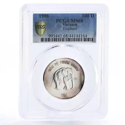 Vietnam 100 Dong Natural Protection Elephant Fauna MS68 PCGS Silver Coin 1986 • $349.40