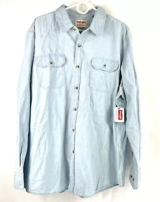 VTG Wrangler Authentics Mens XL Blue Chambray Long Sleeve Cotton Light Wash NWT • $25.16