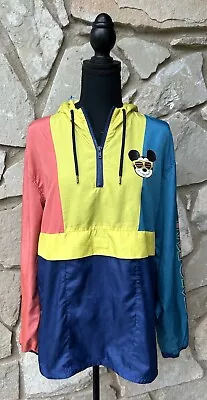 Disney Mickey Mouse Windbreaker Medium Multicolor Pullover Jacket Unisex EC • $28.99