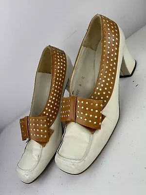 Vintage Joyce California Heels 70s Shoes Nude Hippie Sz 8M • $50.16