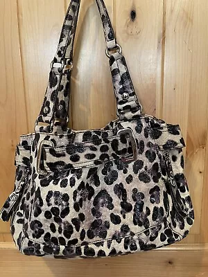 B. Makowsky Womens Shimmer Leopard Print Genuine Leather Satchel Handbag • $53
