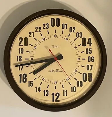 VTG Seth Thomas 13.5  Round Quartz Wall Clock 24 Hours Military Time Made In USA • $125