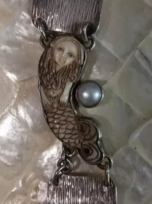 Vintage Mermaid Bracelet Pearl Sterling Silver  Chris Bale Elligator  • $245