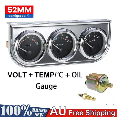 52MM Voltmeter + Water Temp + Oil Pressure Auto Gauge Meter 3 In 1 Triple Gauge • $29.89