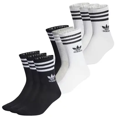 Adidas Unisex Mens Womens 3 Stripe Trefoil Premium Cushioned 3 Pack Crew Socks • £10.43