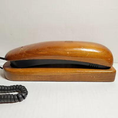 Vtg Columbia Woodgrain Push Button Desk Landline Telephone Retro Prop Decor • £38.92