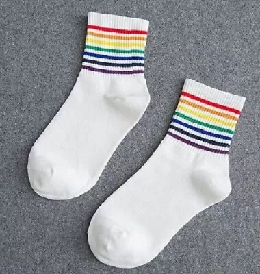 White Thin Line Rainbow Socks SF1157 • $7.85