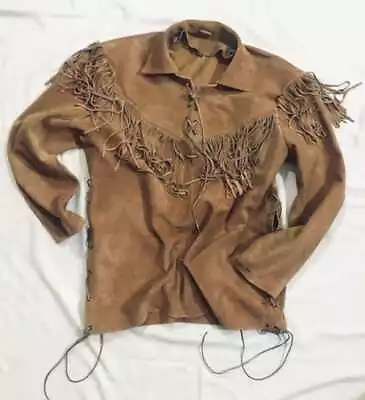 Mens Buckskin Leather Suede Jacket Fringes Deerskin Mountain Man Native American • $139.99