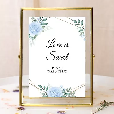 Wedding Table Sign Blue Flower Gold Geo Love Is Sweet Sign - Size A3 A4 A5 • £6.99