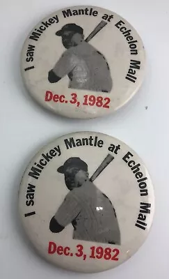 (2)x Mickey Mantle Echelon Mall 1982 Yankees Baseball Pin Button Pinback Lot • $6.99