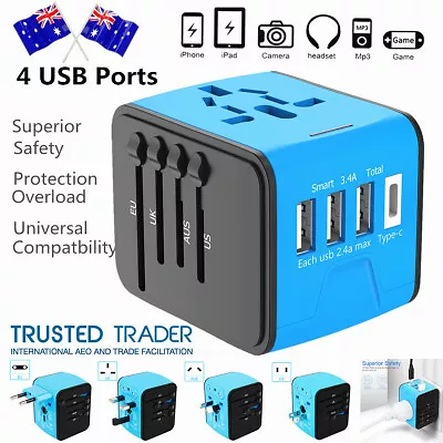 FAST 3.4 / 5A Universal Travel Adapter 3 USB &Type-C Outlet Converter Plug Power • $24