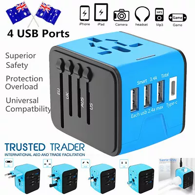 $25.89 • Buy International Universal Travel Adapter 3 USB &Type-C Outlet Converter Plug Power