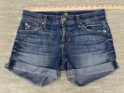 7 For All Mankind Stretch Denim Blue Shorts Women’s Size 26 Cuffed Button Fly • $8