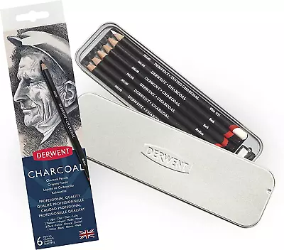 Derwent Charcoal Drawing Pencils Drawing & Writing Set Of 6 With Sharpener Li • £16.53