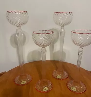 Gandini Murano Italy Art Glass Tall CandleStick Holders - Set Of 4 • $200