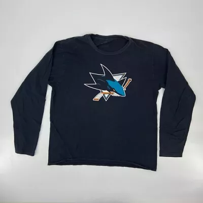 San Jose Sharks Shirt Men Large Black Blue NHL Hockey Long Sleeve * • $2.49