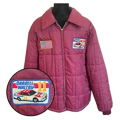 Vintage Darrell Waltrip Puffer Jacket Mens XL Burgundy 80s NASCAR Racing Jacket • $99.95