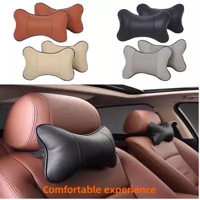 Comfortable Car Seat Head Neck Rest Leather Support Pad HeadRest Bone Pillow • £5.66