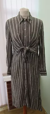 MINT VELVET Size 14 Grey White Stripe Belted Shirt Dress Work Office • £19.99