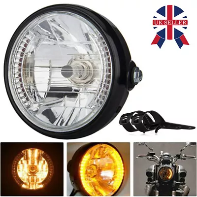 Universal 7 Inch Motorcycle Motorbike Black Headlights LED Front Light Headlamps • £10.69