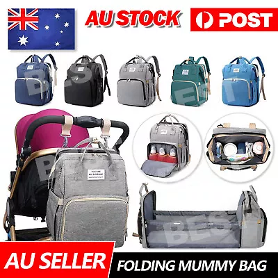 Foldable Large Mummy Bag Baby Bed Backpack Maternity Nappy Diaper Folding HOT • $26.95