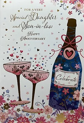 DAUGHTER AND SON IN LAW WEDDING ANNIVERSARY CARD CHAMPAGNE 7”x5” FREE P&P • £1.99