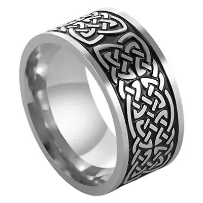 Norse Knotwork Ring Black Silver Stainless Steel Celtic Viking Weave Band • $15.99