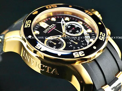 Invicta Men 48mm PRO DIVER SCUBA Chronograph BLACK Dial 18K Gold Plated SS Watch • $79